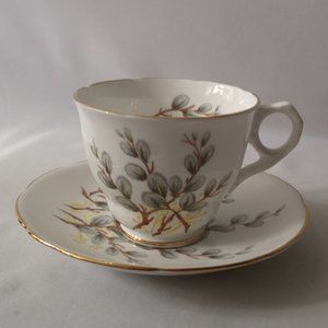 Vintage Royal Stafford Bone China Teacup & Saucer Pussywillow Pattern, England